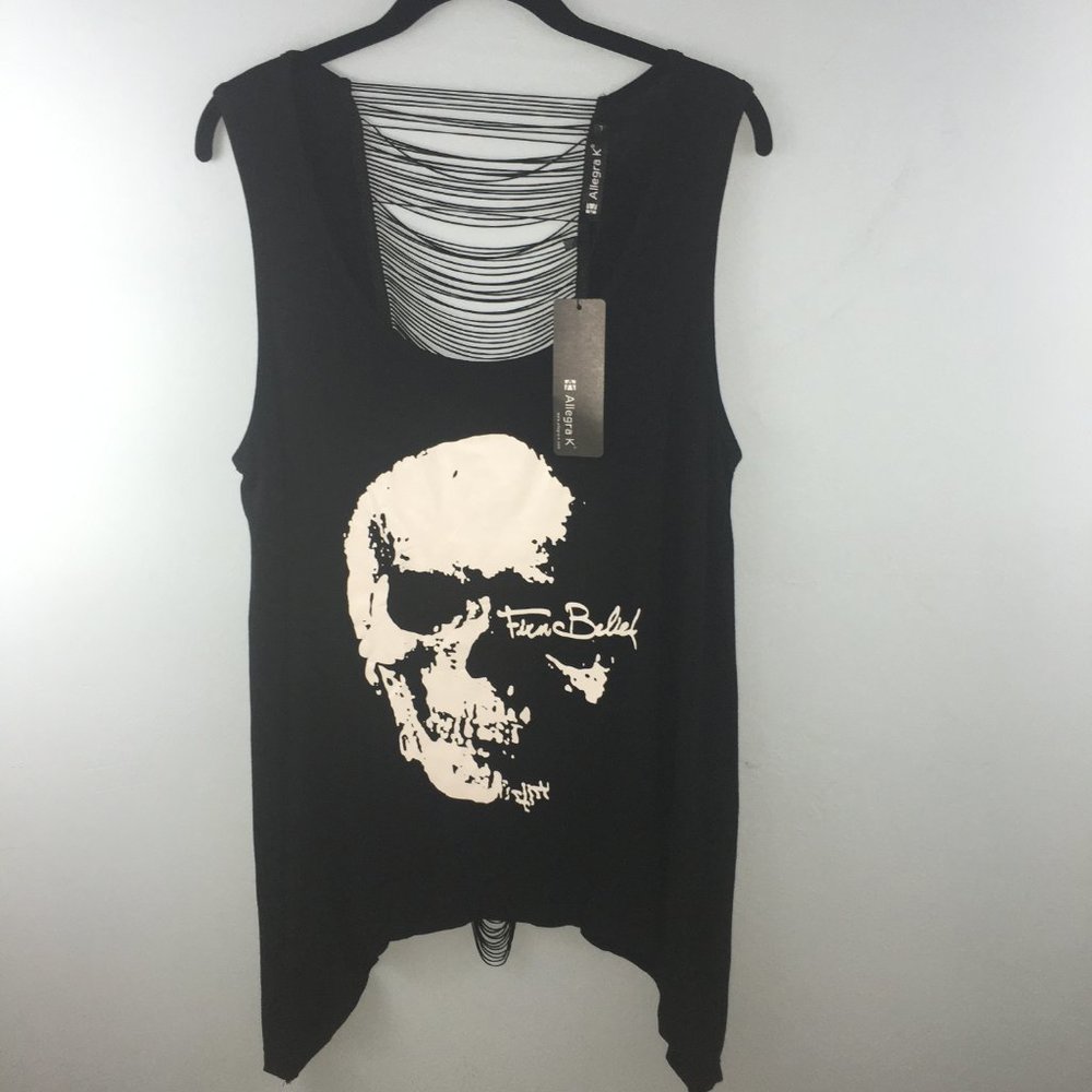 Allegra K NWT Black Skull Tank Size L